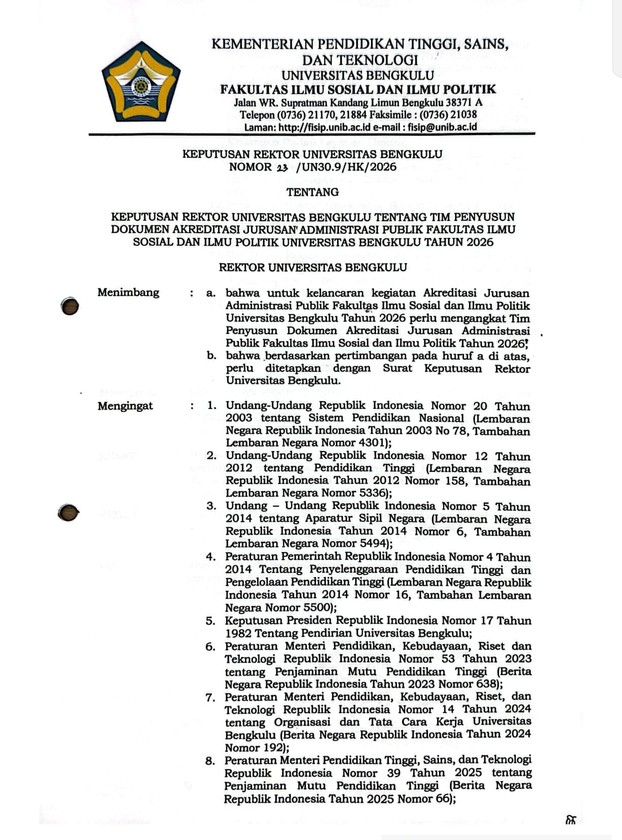 Tim Penyusun Dokumen Akreditasi Jurusan 2026