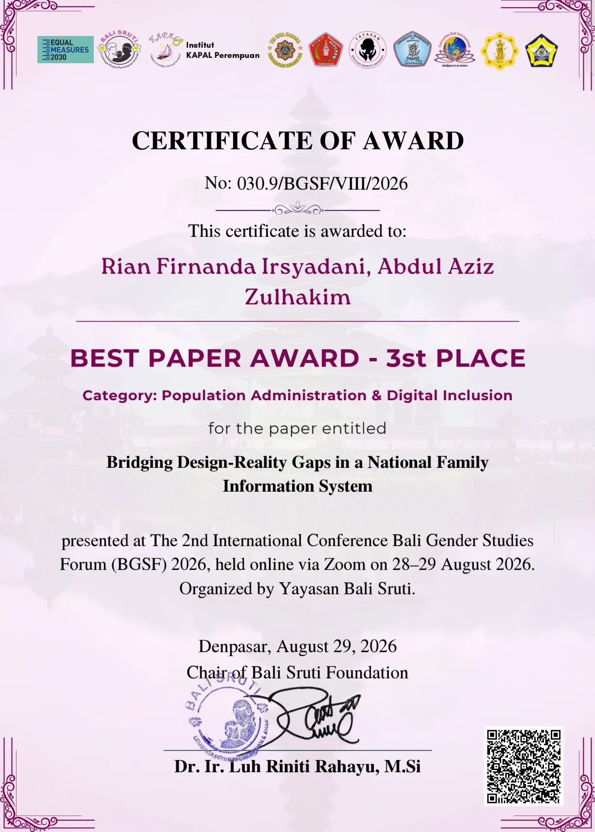 Best Paper Award – 3rd Place